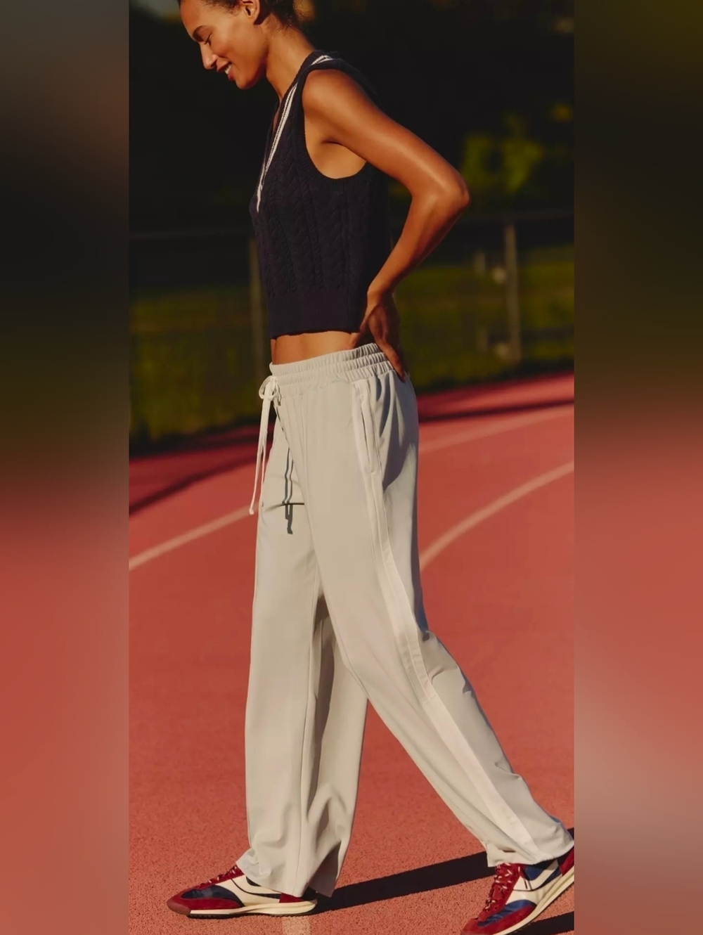 Anthropologie Daily Practice Gray & White Side Stripe Track Pants Medium NWT$108
